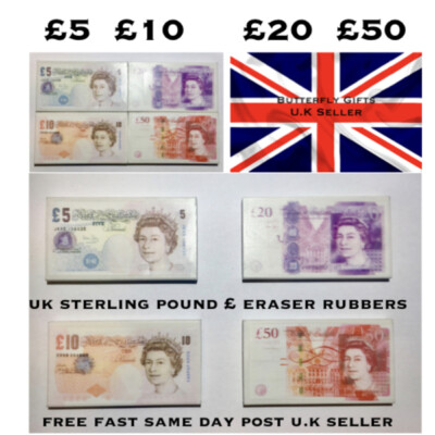 12 x UK Pound Novelty Erasers