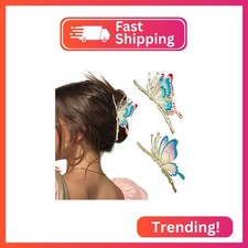 Large Non-Slip Metal Sparkly Butterfly Hair Jaw Clips for Women - Strong Hold Cu