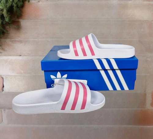 Adidas Adilette Sliders Donna UK 5 Rosa Acqua e Bianco Nuove Marca ✅