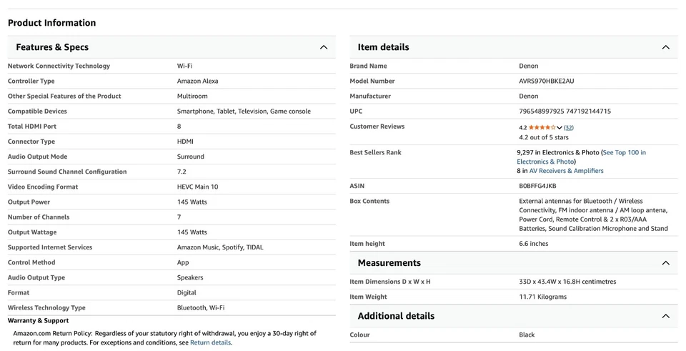 Denon AVR-S970H 8K AV Receiver, 7.2ch Home Cinema Amplifier Dolby Atmos, DTS:X - Image 4 of 4