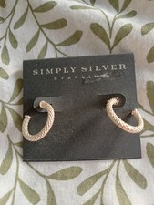 Simply Silver Sterling Silver Textured Hoop Earrings  - New