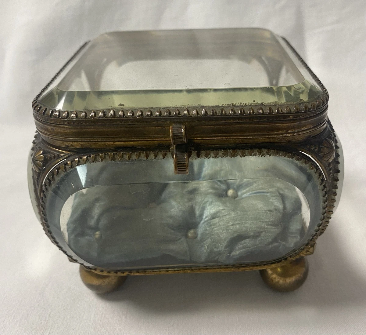 Coffret à Bijoux Ancien En Laiton Et Verre - Style Vintage - Occasion