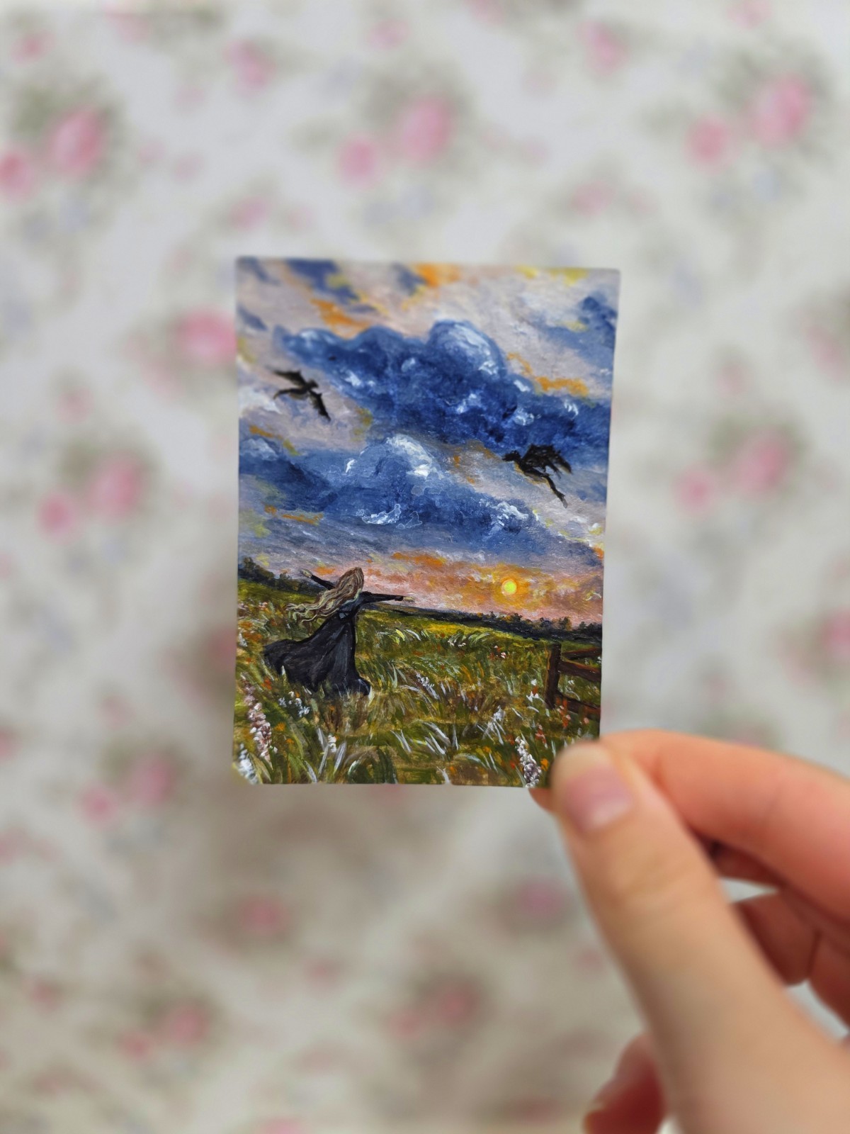 ACEO Original Art Dragon Painting Fantasy Woman Flying Dragons ...