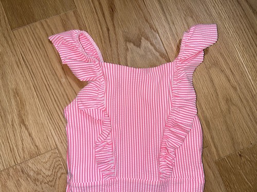 H&M Girls Pink Striped Ruffle Swimsuit 6-8 Years - Picture 2 of 3