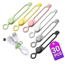 30 Pcs Silicone Cable Ties, Reusable Data Cable Organizer for Home Office