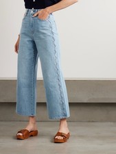 Veronica Beard Taylor crop scalloped high-rise wide-leg jeans NEW US 25