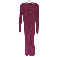 Eloquii Maxi Dress Blue Red Ribbed Button Front Long Sleeve Stretch V-Neck 14/16