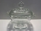 Vintage Indiana Glass Ribbed Footed Candy Dish with Ornate Lace Edge and Lid