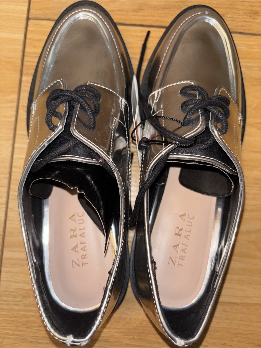 New Zara Metallic Silver Flat Round Toe Loafers Size 6 | eBay display picture 1