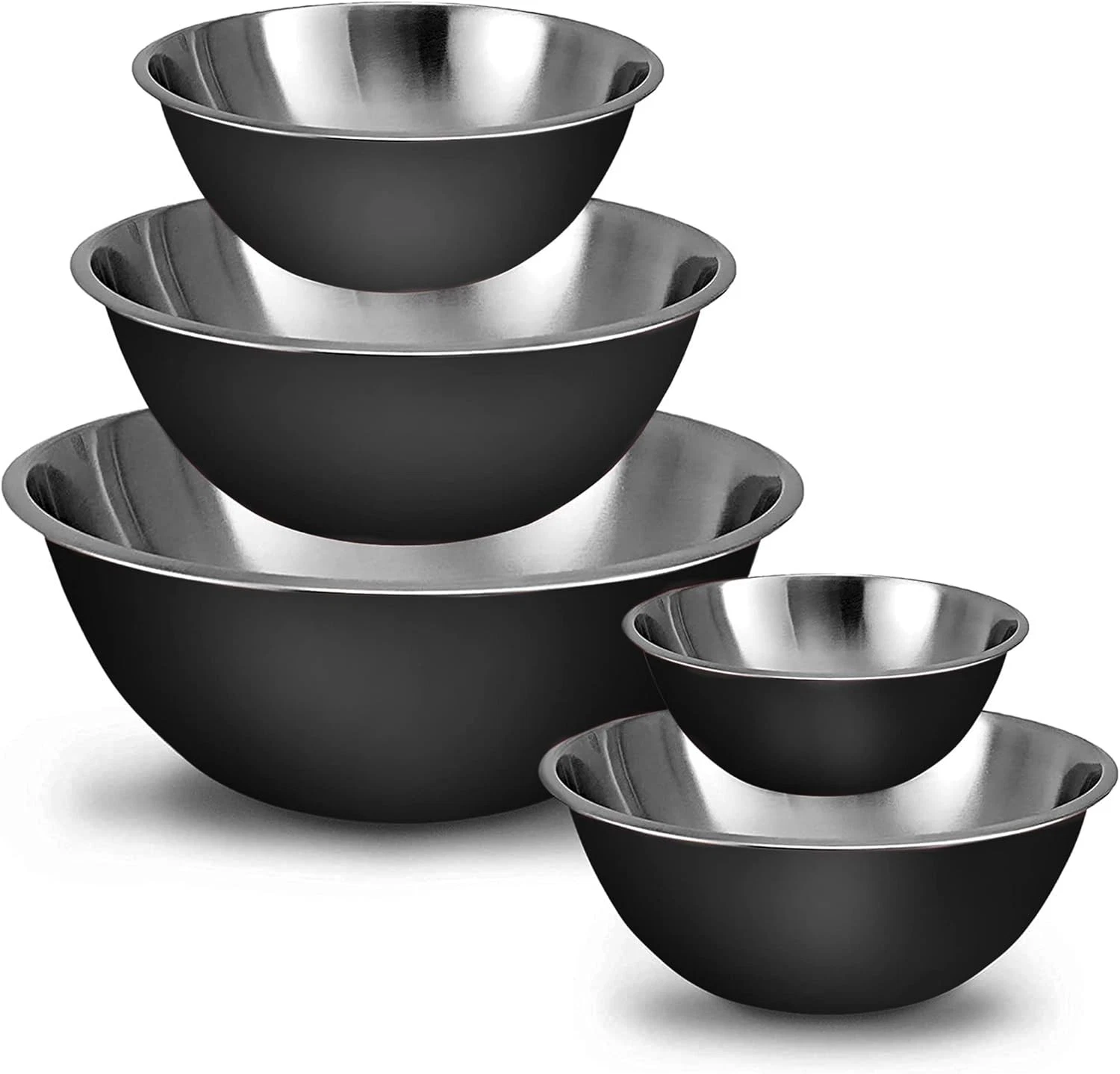 WHYSKO Meal Prep Stainless Steel Mixing Bowls Set, Home, 5 Quarts, Black