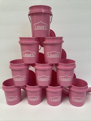 #ad Lowe’s Mini Bucket Pink w Lid RARE Lot of 10 SET SHIPS FAST $43.95