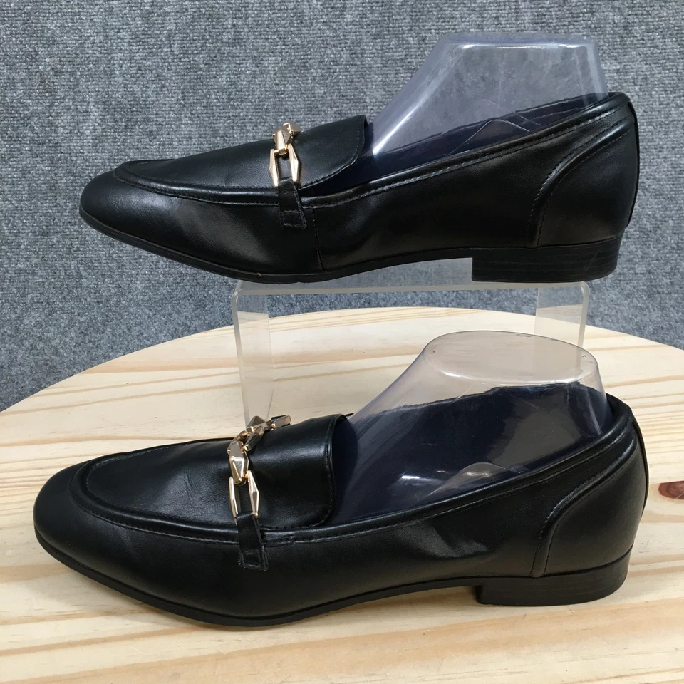 Zapatos Anne Klein Mujer 11 M Negro Booker Mocasines Cuero Informal Cadena Dorada Foto 2 de 4