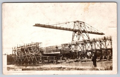 Floating Dry Dock Construction Site With a Large Gantry Crane, Superior, WI RPPC