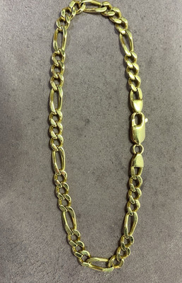 14kt Yellow Gold 9'' Figaro Link Bracelet 13.8g 5.6mm w/Lobster Clasp  #1013958-1