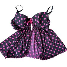 Rampage Pink Polka Dot Sheer Mesh Babydoll Lingerie Underwire 34C Black Pink