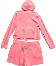 Juicy Couture Medium Flamingo Pink Bling Velour Shorts  Long Sleeve Hoodie