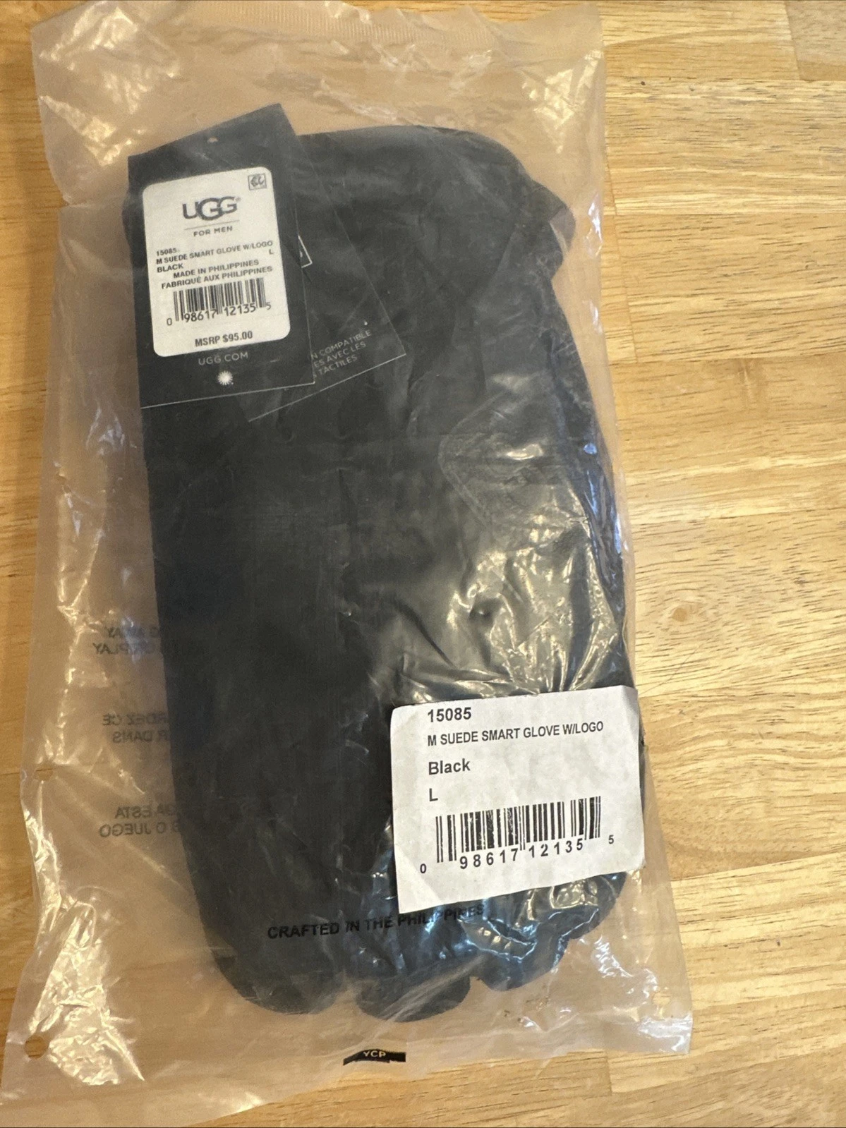 UGG Genuine SUEDE SMART GLOVE W/logo 15085/ MEN'S Gloves BLACK Sz LARGE $95
