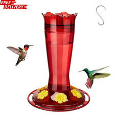 Hummingbird Feeder Glass 14 oz Leak-Proof Red with Ant Bee Proof Feeding Ports