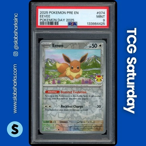 2025 POKEMON PRISMATIC EVOLUTIONS #074/131 EEVEE POKEMON DAY 2025 PSA 9