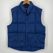 Lands' End Puffer Jacket Adult Size M Navy Blue Down Fill Button Snap Vtg 90s