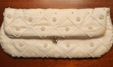 Vintage 1965 Beaded Prom Or Wedding Clutch, White Purse Gorgeous EUC Classy