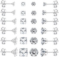 Ohrringe Herren Silber Hypoallergen Edelstahl Zirkonia 12 Paar Ohrstecker Set