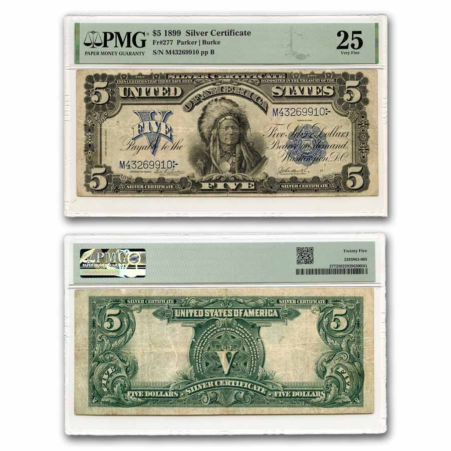 1899 $5 Silver Cert. Chief Running Antelope VF-25 PMG (Fr#277) | eBay