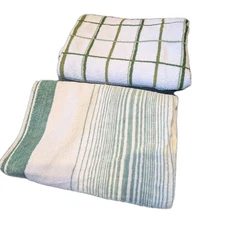 Vintage Bath Towels Green White Western Germany Used Approx 46x23" BU7