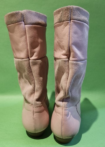 Vintage 80s 90s Pink Leather Booties Boots 7.5 M Suede Low Heel Almond Toe Spain - Picture 2 of 8