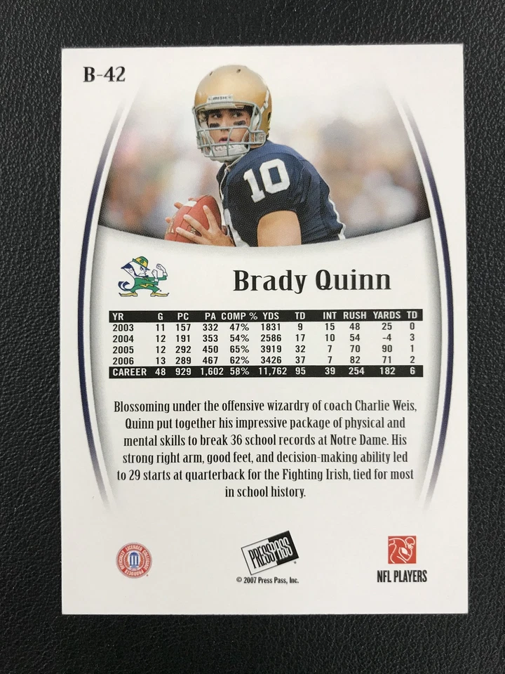 2007 Press Pass Legends #B-42 Brady Quinn Notre Dame Bronze /999 - Image 2 of 2