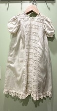 Antique Victorian Baby Baptism Christening Cotton Lace Dress Gown with Slip