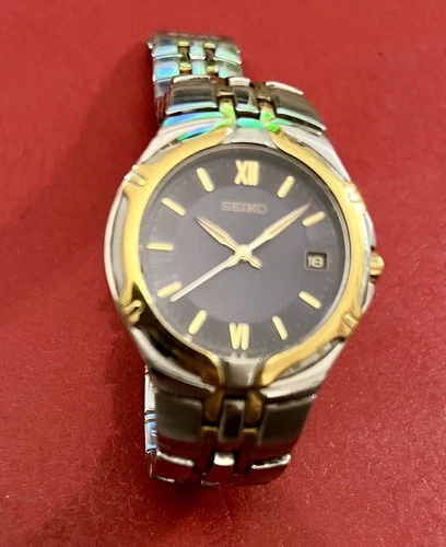 Seiko Watch Men 37mm Silver Dial Two Tone Date Round 7N42-6C10