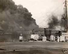 B&W WWII Photo Pearl Harbor Attack & Fire WW2 World War Two Japan Attack 