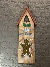 Happy Holidays Gingerbread Man Sign Hanging Wood Rustic Country Cottage Handmade