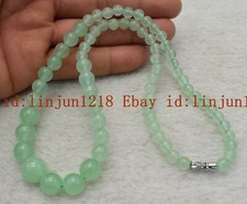 Natural 6-14mm Light Green Jade Beads Round Gemstone Necklace 18'' AAA