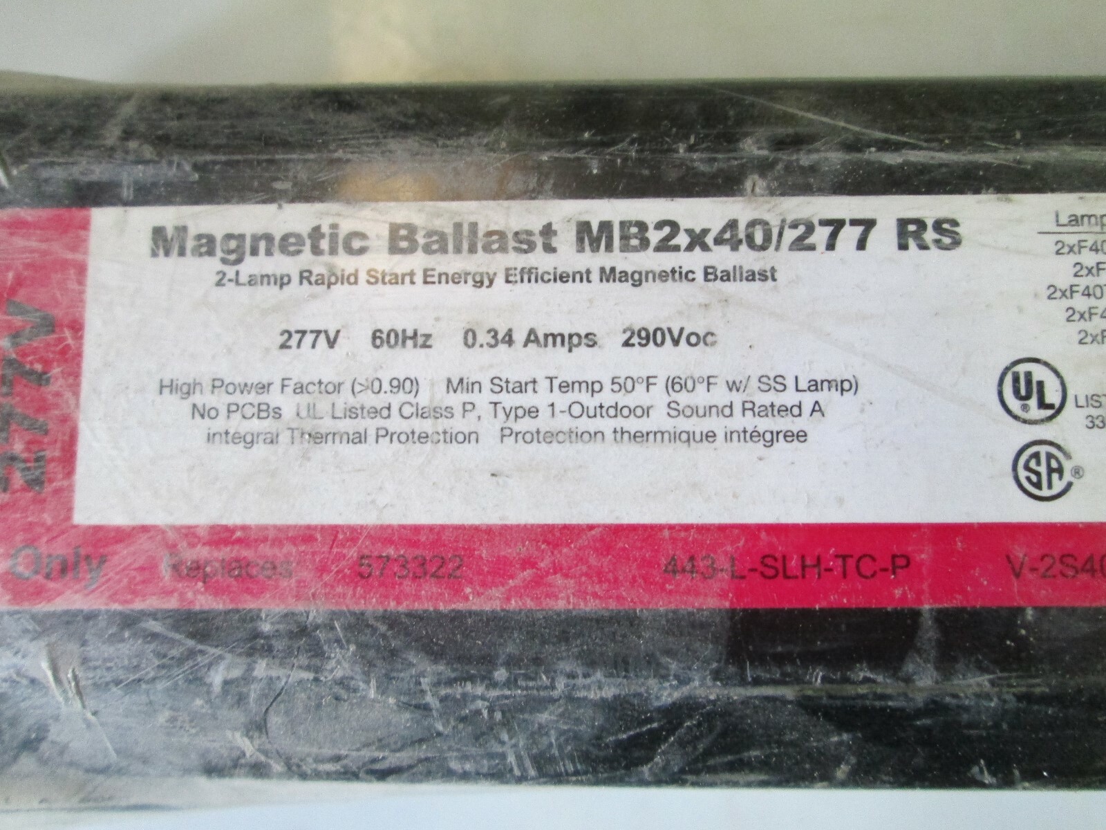 OSRAM SYLVANIA 277v Ballast Mb2x40/277 RS 60hz for sale online eBay