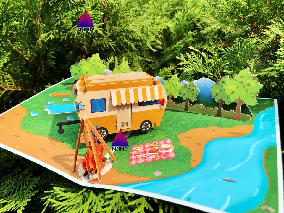 3D Pop Up Greeting Card Camping Bonfire RV Recreational Vehicle Trailer Camper - Image 4 of 4