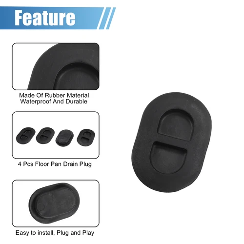 Floor Pan Drain Plugs for Jeep Wrangler JK JL 2014-2023 Rubber Oval Plugs 4 Pcs - Picture 6 of 6