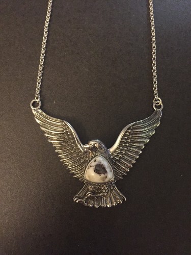 Vintage Signed "NF" Sterling Silver Eagle Gemstones Necklace - Picture 2 of 7