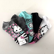 Hello Kitty 5 Pairs No Show Sock Set Multicolor Pattern Shoe Size 4-10