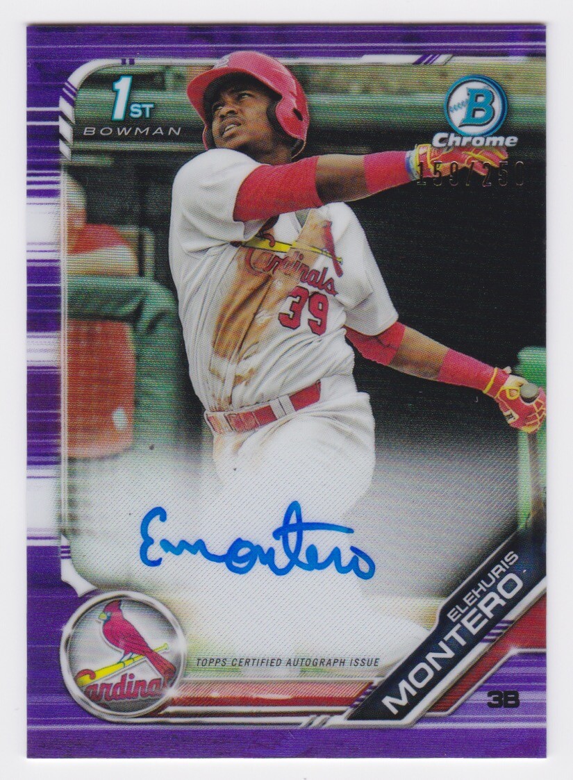 2019 BOWMAN CHROME ELEHURIS MONTERO RC ROOKIE AUTO PURPLE REFRACTOR CARD /250