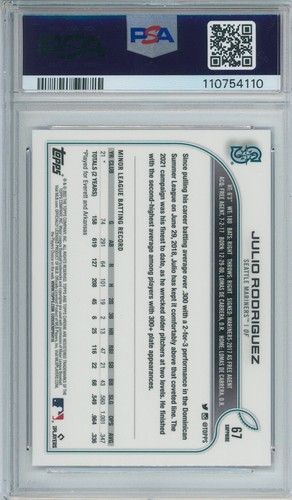 2022 Topps Chrome Sapphire Julio Rodriguez RC ROOKIE PSA 10 grado fresco - Foto 2 di 2