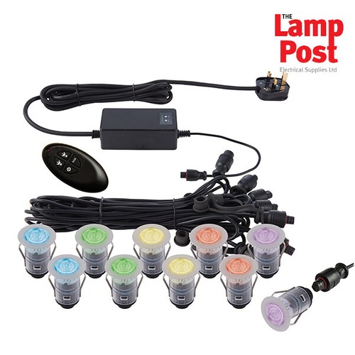 Saxby 59136 Ikon Pro 25mm Round Steel IP67 RGB Decking Kit Garden LED