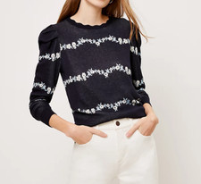 Loft Floral Puff Sleeve Sweater S,M,L,XL,XXL Forever Navy Raspberry Pop 69.50