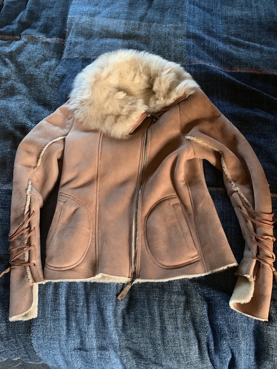 Henry Beguelin Shearling Suede fur coat jacket 44 Pink Blush