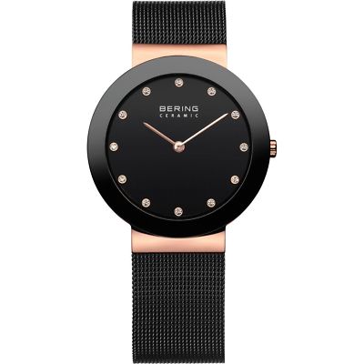 Bering women\'s Watch Black Dial with Black Mesh Band Bering Stainless Steel Ultra Slim w/Date, Black Dial, Case  main image 4