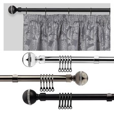Extendable Curtain Poles with End Finials and Rings -1.2m-2.1m/1.6m-3m Bling Dia