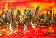 MANHATTAN VIEW BY MARK KAZAV - ORIGINAL OIL PAINTING ABSTRACT MODERN ART regwt54