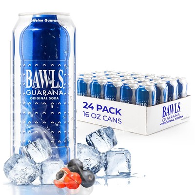 BAWLS Guarana Original, High Energy Caffeinated Drink, 16oz 24 Pack Cans