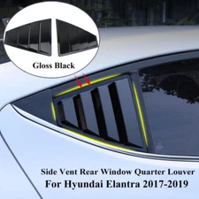 2x For Hyundai Elantra 2017-2019 Gloss Black Rear Side Window Louvers Cover Trim